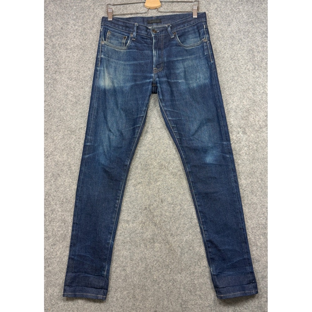 Uniqlo Selvedge Jeans Mens 32x33 Blue Slim Straight Kaihara Japanese Raw Denim - Picture 2 of 15